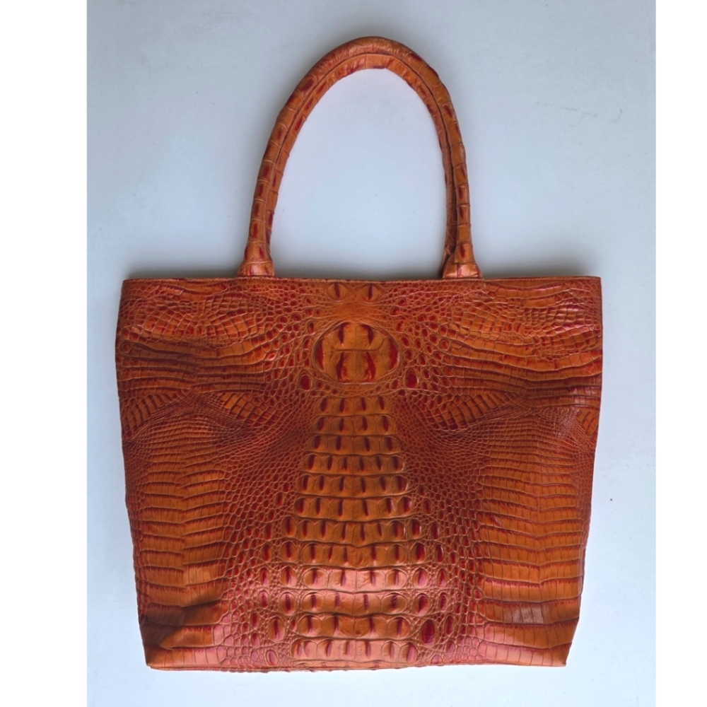 Jalda Large Croc Embossed Tote Bag Leather Cognac Brown  Orange